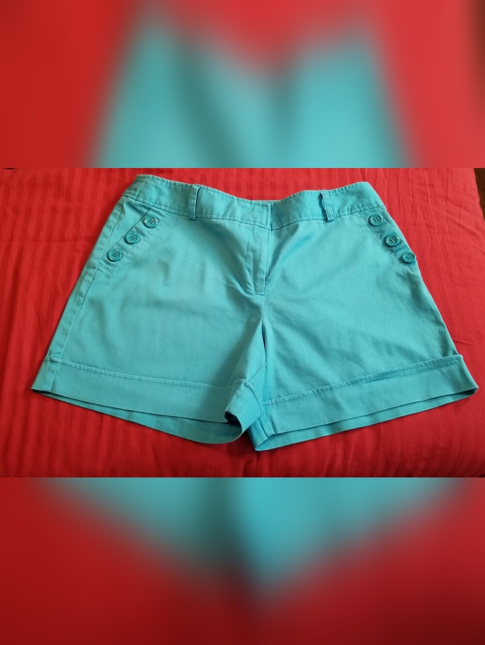 Courtenay Women's 12 Turquoise Shorts With Decorative Button-Detail & Cuffed Hem